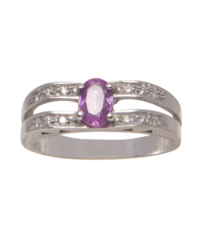 Bague 53 La Vie en Rose - Bague épaulée en or blanc, saphir rose et diamants 58 Facettes BO220252/LAVIEENROSE