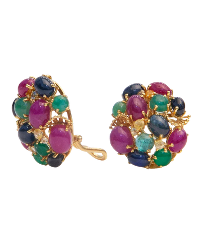 Boucles d'oreilles Précieux Cabochons - Boucles d'oreilles en or jaune, rubis, émeraudes, saphirs et diamants 58 Facettes BO220432/PRECIEUXCABOCHONS/PHOTO