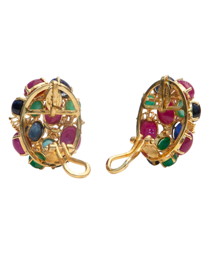 Boucles d'oreilles Précieux Cabochons - Boucles d'oreilles en or jaune, rubis, émeraudes, saphirs et diamants 58 Facettes BO220432/PRECIEUXCABOCHONS/PHOTO