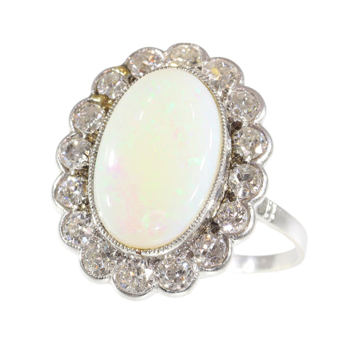 Bague 60 Bague vintage années 1950 en platine, opale et diamants 58 Facettes 17226-0017