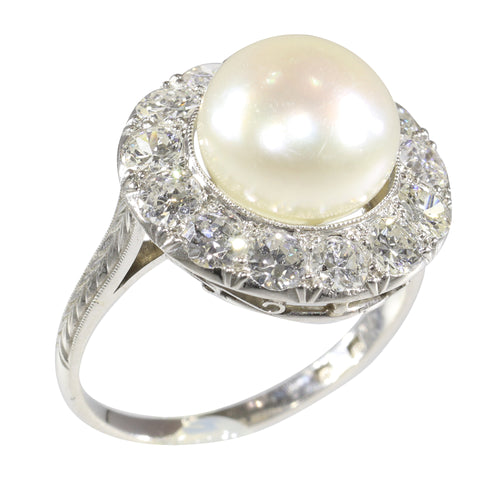 Bague 51 Bague de fiançailles Art déco en platine avec perle et diamants 58 Facettes 16046-0020