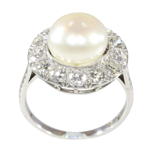 Bague 51 Bague de fiançailles Art déco en platine avec perle et diamants 58 Facettes 16046-0020