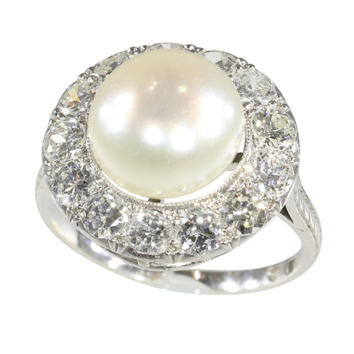 Bague 51 Bague de fiançailles Art déco en platine avec perle et diamants 58 Facettes 16046-0020