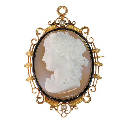 Pendentif Camée victorien - Pendentif et broche en or rouge 18K émaillé 58 Facettes 15209-0125