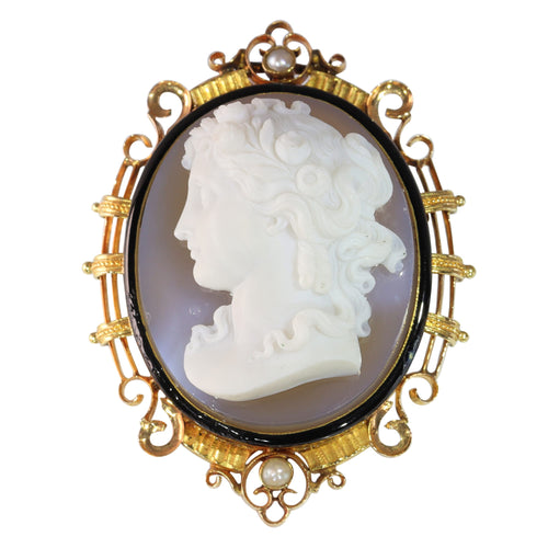 Pendentif Camée victorien - Pendentif et broche en or rouge 18K émaillé 58 Facettes 15209-0125