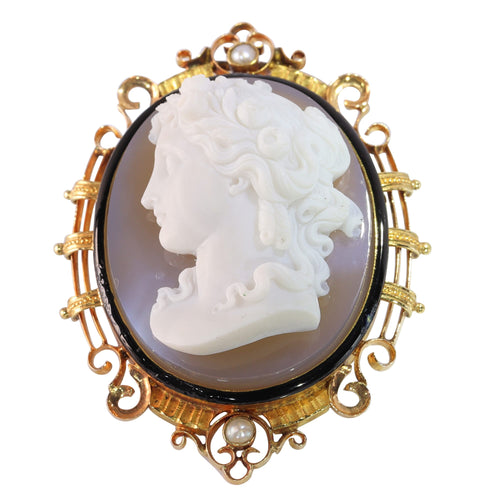 Pendentif Camée victorien - Pendentif et broche en or rouge 18K émaillé 58 Facettes 15209-0125