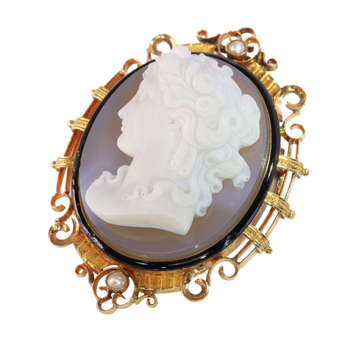 Pendentif Camée victorien - Pendentif et broche en or rouge 18K émaillé 58 Facettes 15209-0125