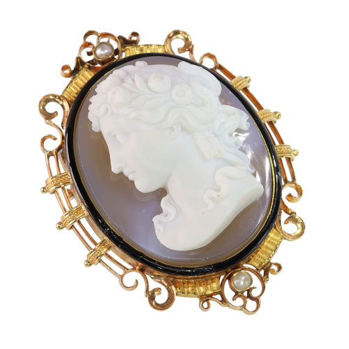 Pendentif Camée victorien - Pendentif et broche en or rouge 18K émaillé 58 Facettes 15209-0125