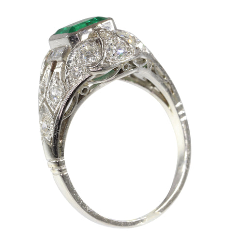 Bague 59 Bague de fiançailles vintage 1920 en platine, émeraude colombienne et diamants 58 Facettes 16144-0061