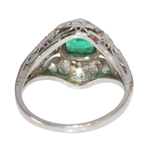 Bague 59 Bague de fiançailles vintage 1920 en platine, émeraude colombienne et diamants 58 Facettes 16144-0061