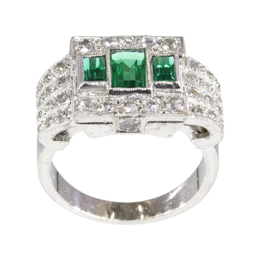 Bague 54 Paire de bagues vintage en platine et argent, émeraudes et diamants 58 Facettes 16281-0017