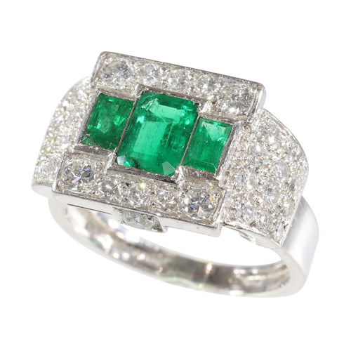 Bague 54 Paire de bagues vintage en platine et argent, émeraudes et diamants 58 Facettes 16281-0017