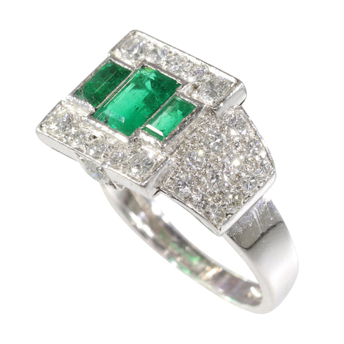 Bague 54 Paire de bagues vintage en platine et argent, émeraudes et diamants 58 Facettes 16281-0017