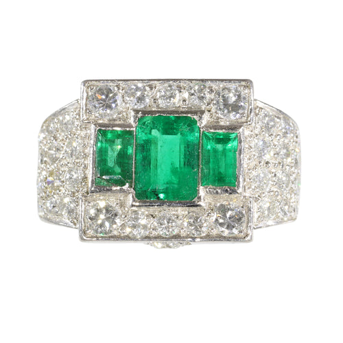 Bague 54 Paire de bagues vintage en platine et argent, émeraudes et diamants 58 Facettes 16281-0017