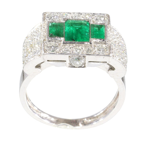 Bague 54 Paire de bagues vintage en platine et argent, émeraudes et diamants 58 Facettes 16281-0017