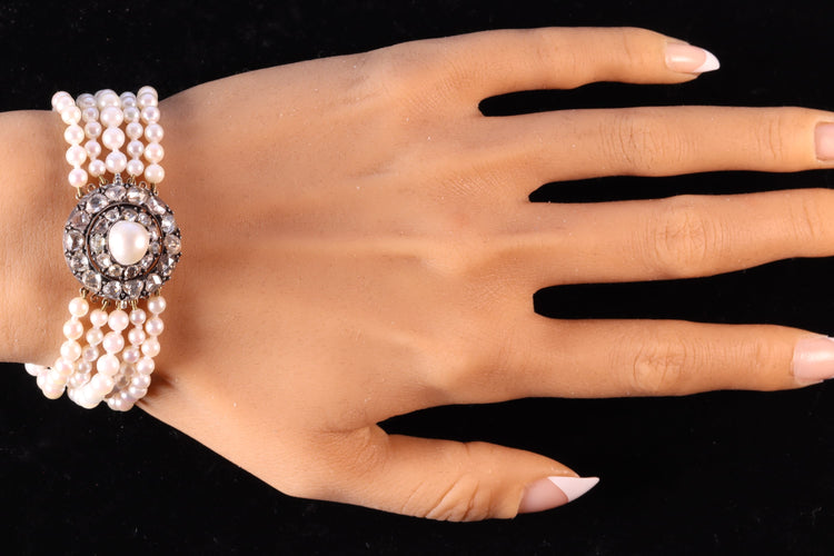 Bracelet Bracelet victorien en or rouge 18k, argent, perles et diamants 58 Facettes 16323-0044