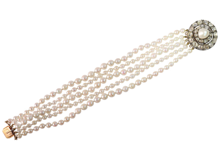 Bracelet Bracelet victorien en or rouge 18k, argent, perles et diamants 58 Facettes 16323-0044