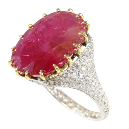 Bague 52 Bague Art déco en platine et or rouge 18K, rubis 13,52 ct et diamants 58 Facettes 17059-0258