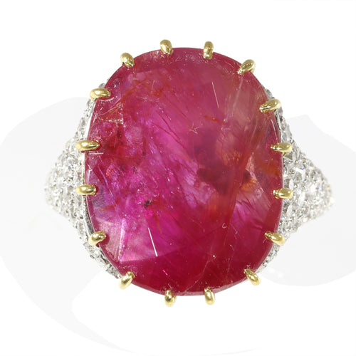 Bague 52 Bague Art déco en platine et or rouge 18K, rubis 13,52 ct et diamants 58 Facettes 17059-0258