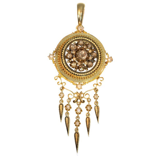 Pendentif Broche-pendentif victorien en or jaune 18K, diamants et perles 58 Facettes 17086-0044
