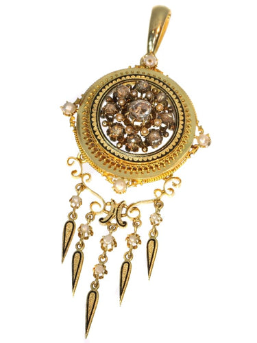 Pendentif Broche-pendentif victorien en or jaune 18K, diamants et perles 58 Facettes 17086-0044