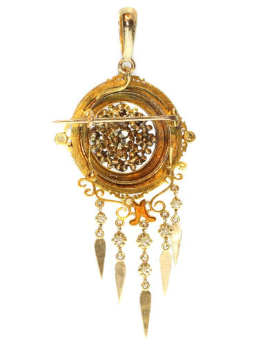 Pendentif Broche-pendentif victorien en or jaune 18K, diamants et perles 58 Facettes 17086-0044