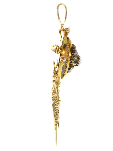 Pendentif Broche-pendentif victorien en or jaune 18K, diamants et perles 58 Facettes 17086-0044