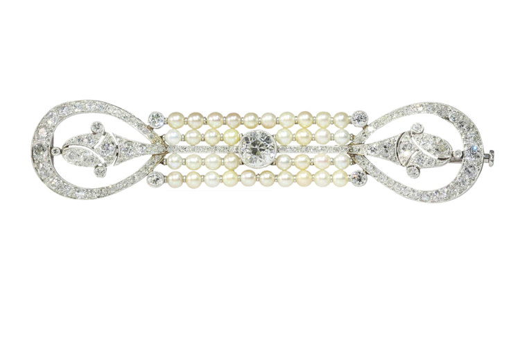 Broche Broche barrette Art déco en platine, diamants et perles 58 Facettes 18115-0042