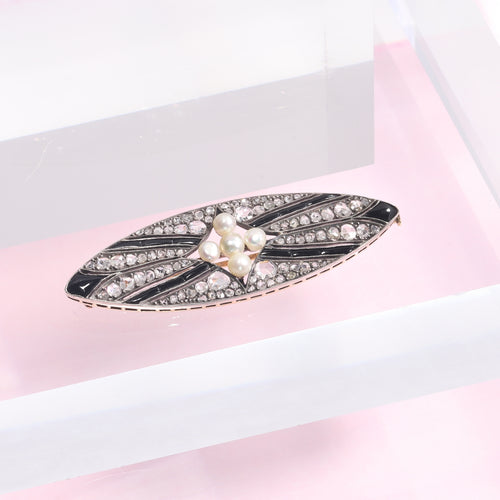 Broche Broche Art déco en argent sur or 18K, diamants, onyx et perles 58 Facettes 18309-0001
