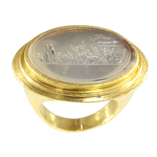 Bague 56 Bague sceau classique du XVIIIe siècle en or jaune, intaille agate 58 Facettes 19087-0061