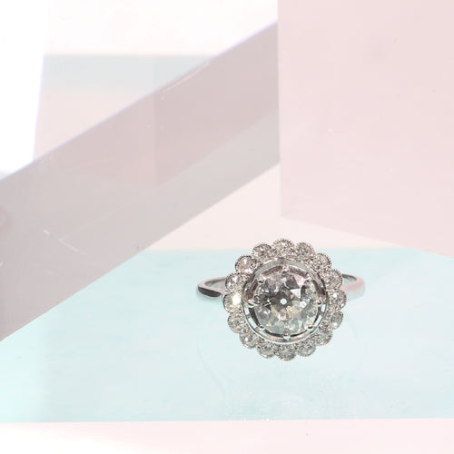 Bague 54 Bague Art déco en platine avec 17 diamants (env. 1,67 ct) 58 Facettes 19157-0036