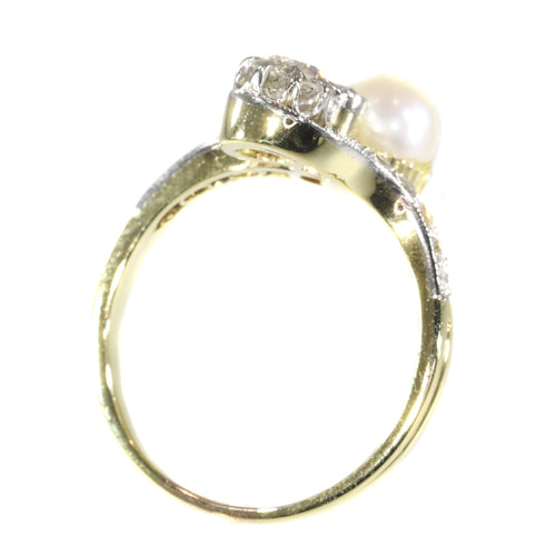 Bague 58 Belle Époque - Bague toi et moi en or jaune 18K, diamants et perle 58 Facettes 20155-0500