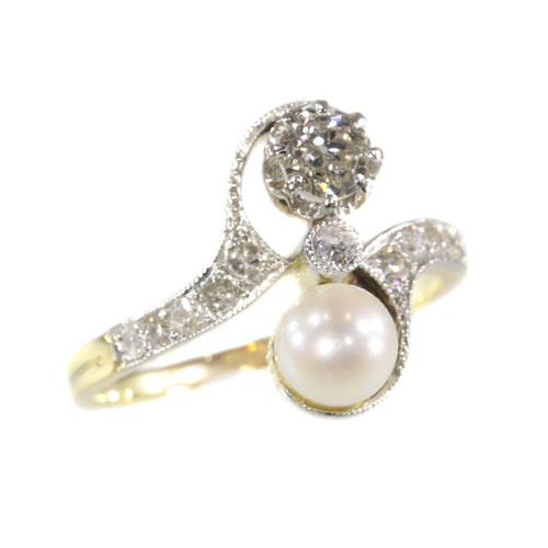 Bague 58 Belle Époque - Bague toi et moi en or jaune 18K, diamants et perle 58 Facettes 20155-0500