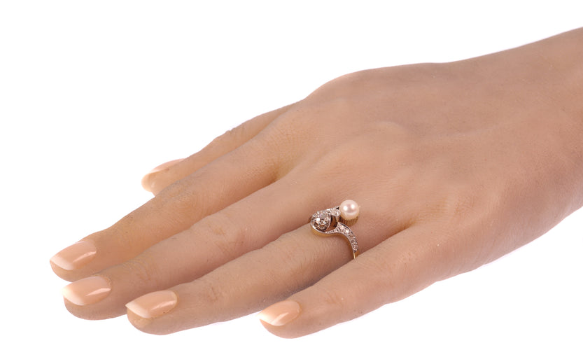 Bague 58 Belle Époque - Bague toi et moi en or jaune 18K, diamants et perle 58 Facettes 20155-0500