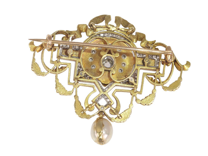 Collier Belle Époque - Collier et broche en or jaune 18K, platine, diamants et perles 58 Facettes 20198-0036