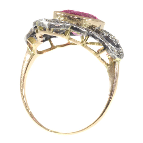 Bague 56 Bague vintage années 1930 en or rouge 18 ct, rubellite et diamants 58 Facettes 20296-0351