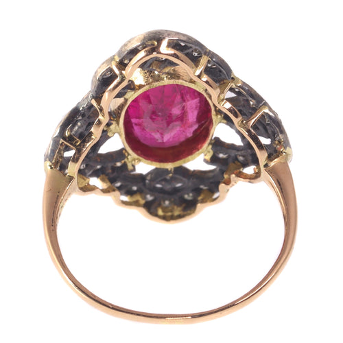 Bague 56 Bague vintage années 1930 en or rouge 18 ct, rubellite et diamants 58 Facettes 20296-0351