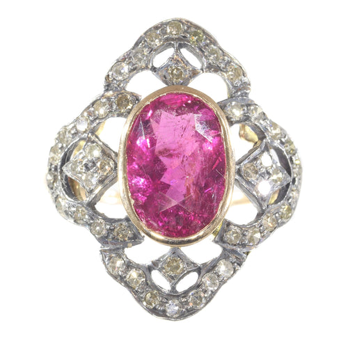 Bague 56 Bague vintage années 1930 en or rouge 18 ct, rubellite et diamants 58 Facettes 20296-0351