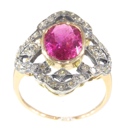 Bague 56 Bague vintage années 1930 en or rouge 18 ct, rubellite et diamants 58 Facettes 20296-0351