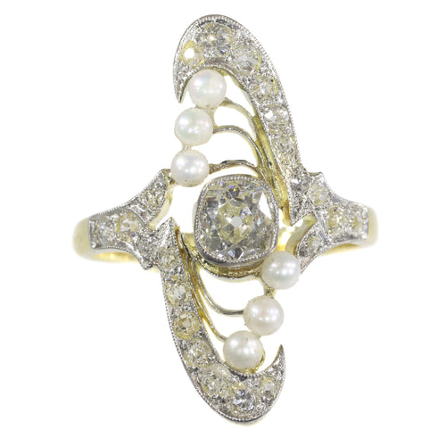 Bague 60 Bague Art nouveau en or 18K bicolore, diamants et perles 58 Facettes 21042-0185