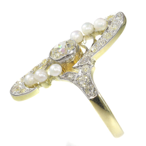 Bague 60 Bague Art nouveau en or 18K bicolore, diamants et perles 58 Facettes 21042-0185