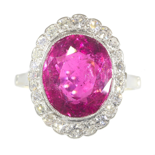 Bague 61 Bague de fiançailles vintage en or 18K bicolore, rubellite 7,09 ct et diamants 58 Facettes 21081-0285