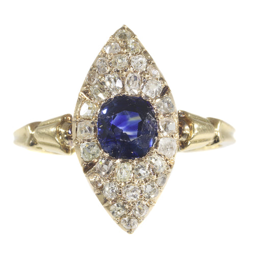 Bague 59 Bague de fiançailles victorienne 1840 en or jaune 18K, saphir et diamants 58 Facettes 21097-0172
