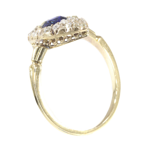 Bague 59 Bague de fiançailles victorienne 1840 en or jaune 18K, saphir et diamants 58 Facettes 21097-0172