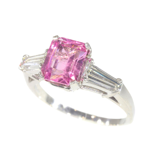 Bague 56 Bague de fiançailles vintage années 1960 en platine, rubellite et diamants 58 Facettes 21162-0447