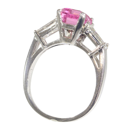 Bague 56 Bague de fiançailles vintage années 1960 en platine, rubellite et diamants 58 Facettes 21162-0447