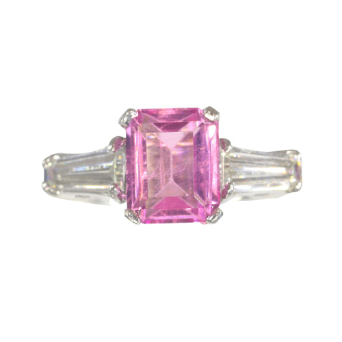 Bague 56 Bague de fiançailles vintage années 1960 en platine, rubellite et diamants 58 Facettes 21162-0447