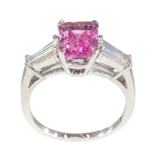Bague 56 Bague de fiançailles vintage années 1960 en platine, rubellite et diamants 58 Facettes 21162-0447