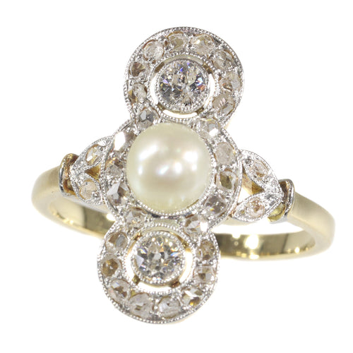 Bague 56 Bague Belle Époque vintage en or jaune 18K avec perle et diamants 58 Facettes 21146-0121