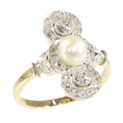 Bague 56 Bague Belle Époque vintage en or jaune 18K avec perle et diamants 58 Facettes 21146-0121